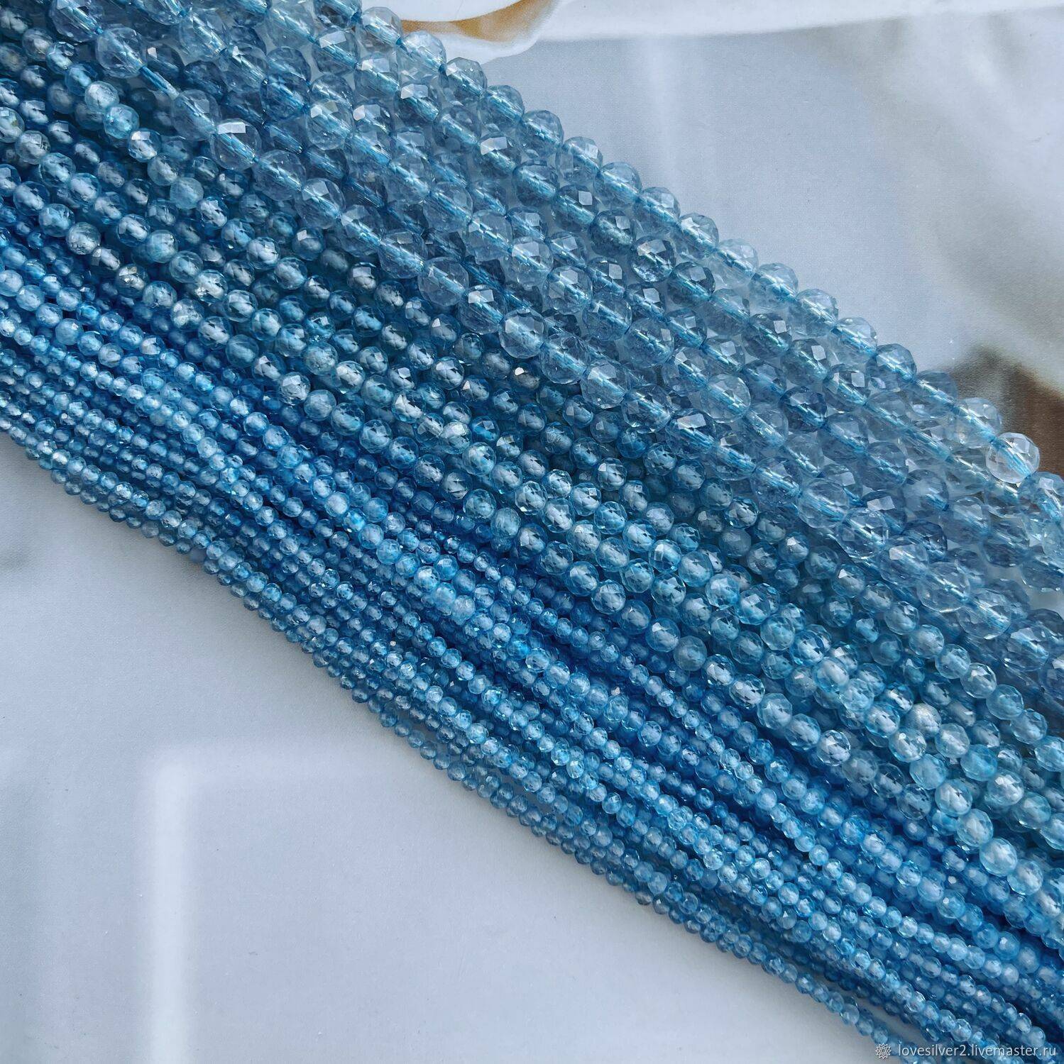ТОПАЗ SWISS Blue Нить 18см Шар граненый 2, 3, 4, 5, 6мм