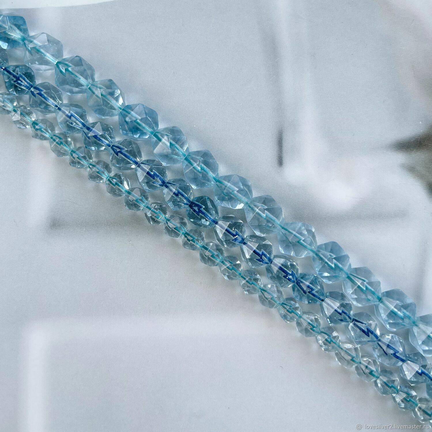 НИТЬ 37-38см ТОПАЗ SWISS Blue Шар граненый 6, 8, 10мм