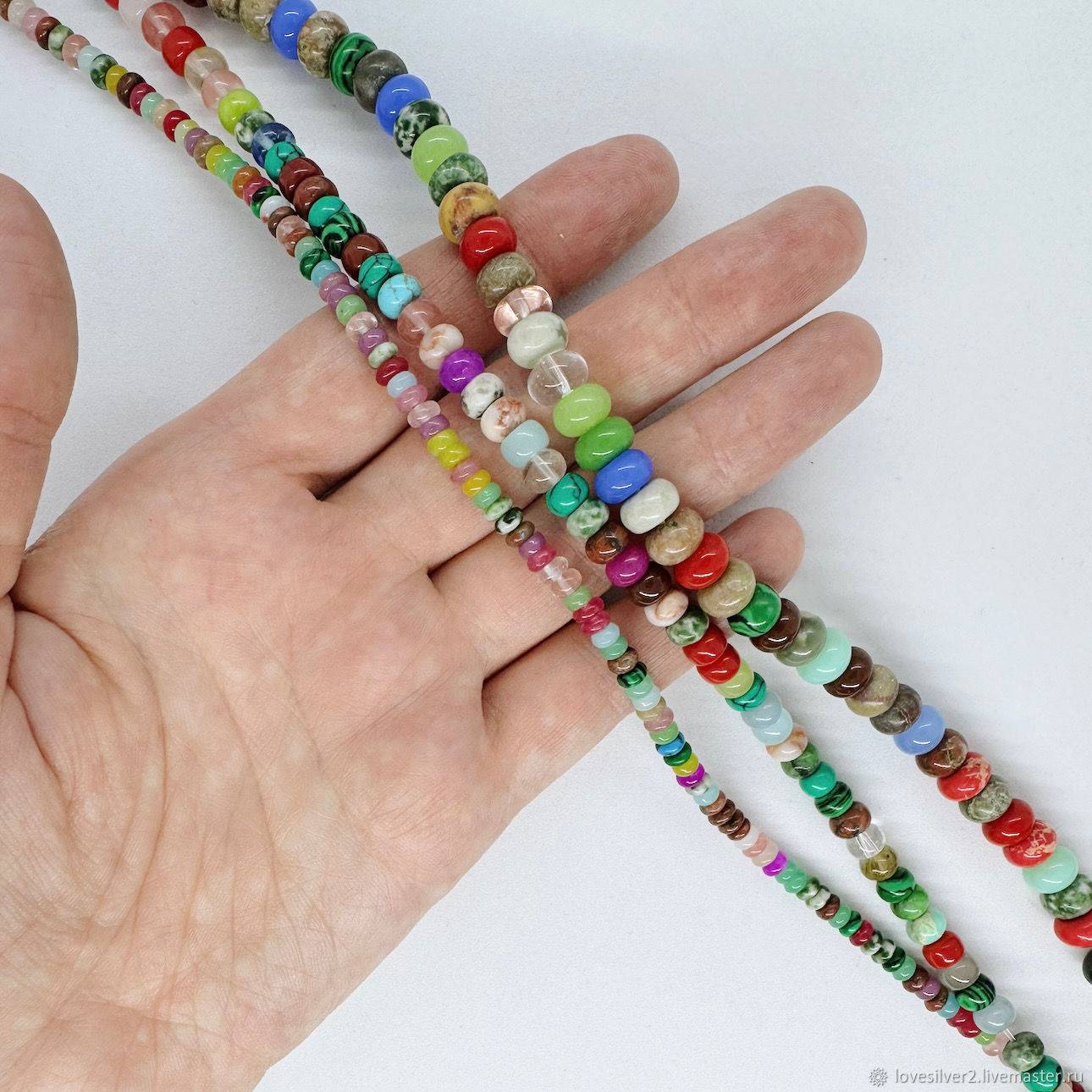 КАМНИ Микс 38см Рондели гладкие 3 Размера