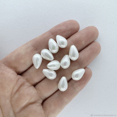 ЖЕМЧУГ полупросверленый Капля Shell Pearl Майорка Белый 15х9мм