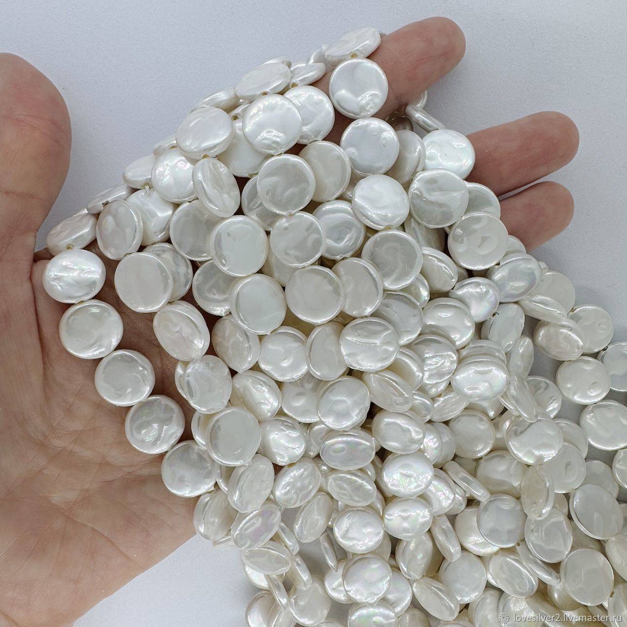 ЖЕМЧУГ Shell Pearl Нить 17см Майорка таблетка белый 12-13мм