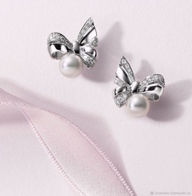 ШВЕНЗЫ Mikimoto like Сильвер Родий Цирконы Корея