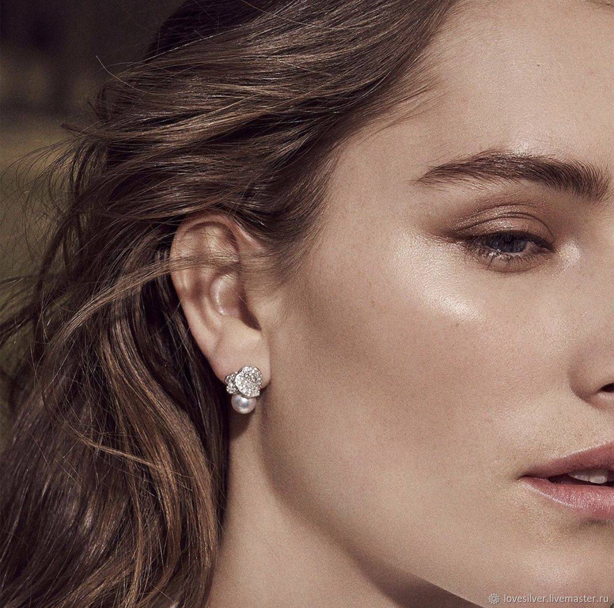 ШВЕНЗЫ Mikimoto like Сильвер Родий Позолота Корея