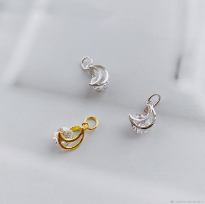 ПОДВЕСКА Месяц Циркон Сильвер Родий Позолота 14К Корея