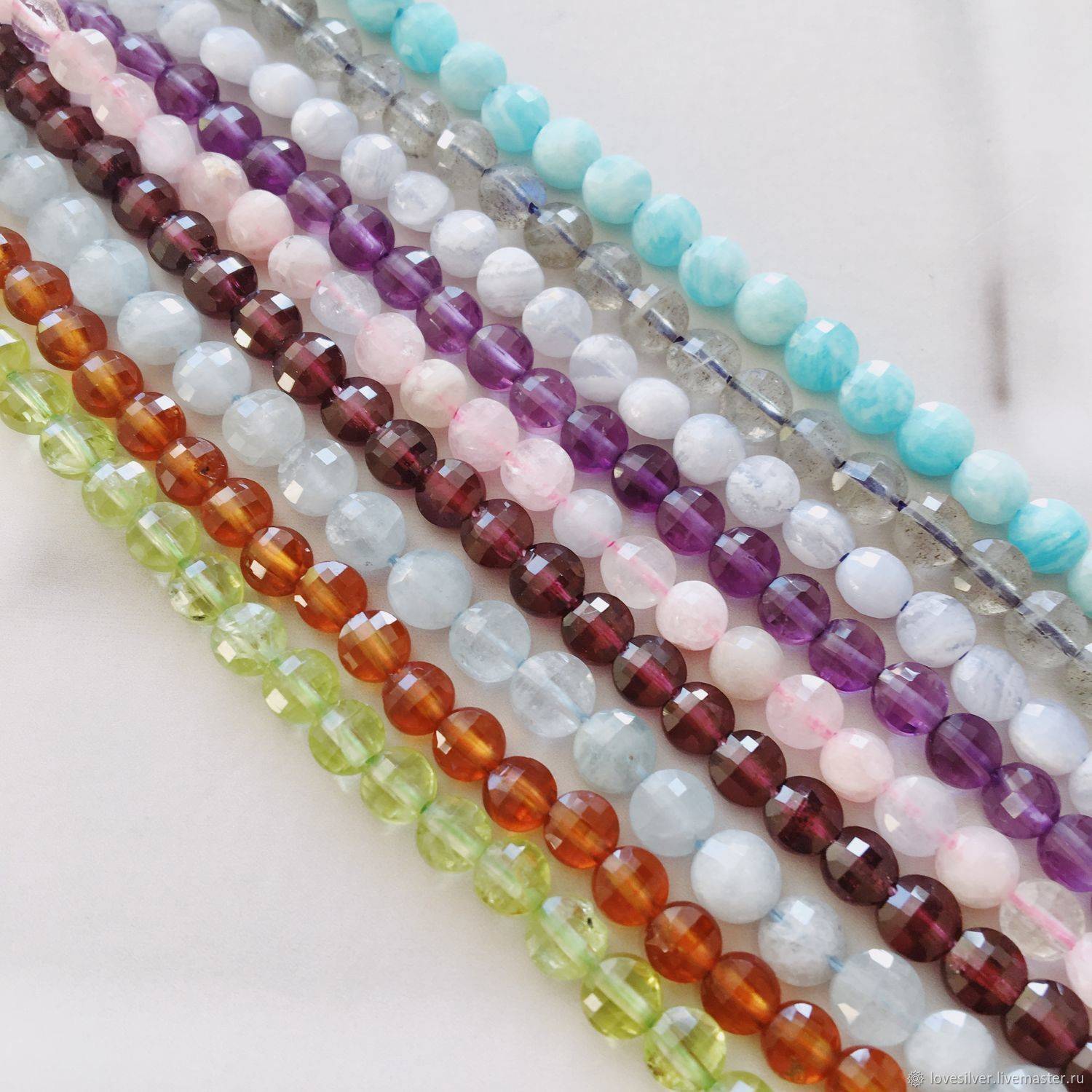 КАМНИ Натуральные Premium Нить 10см Таблетки гранёные 4х3мм