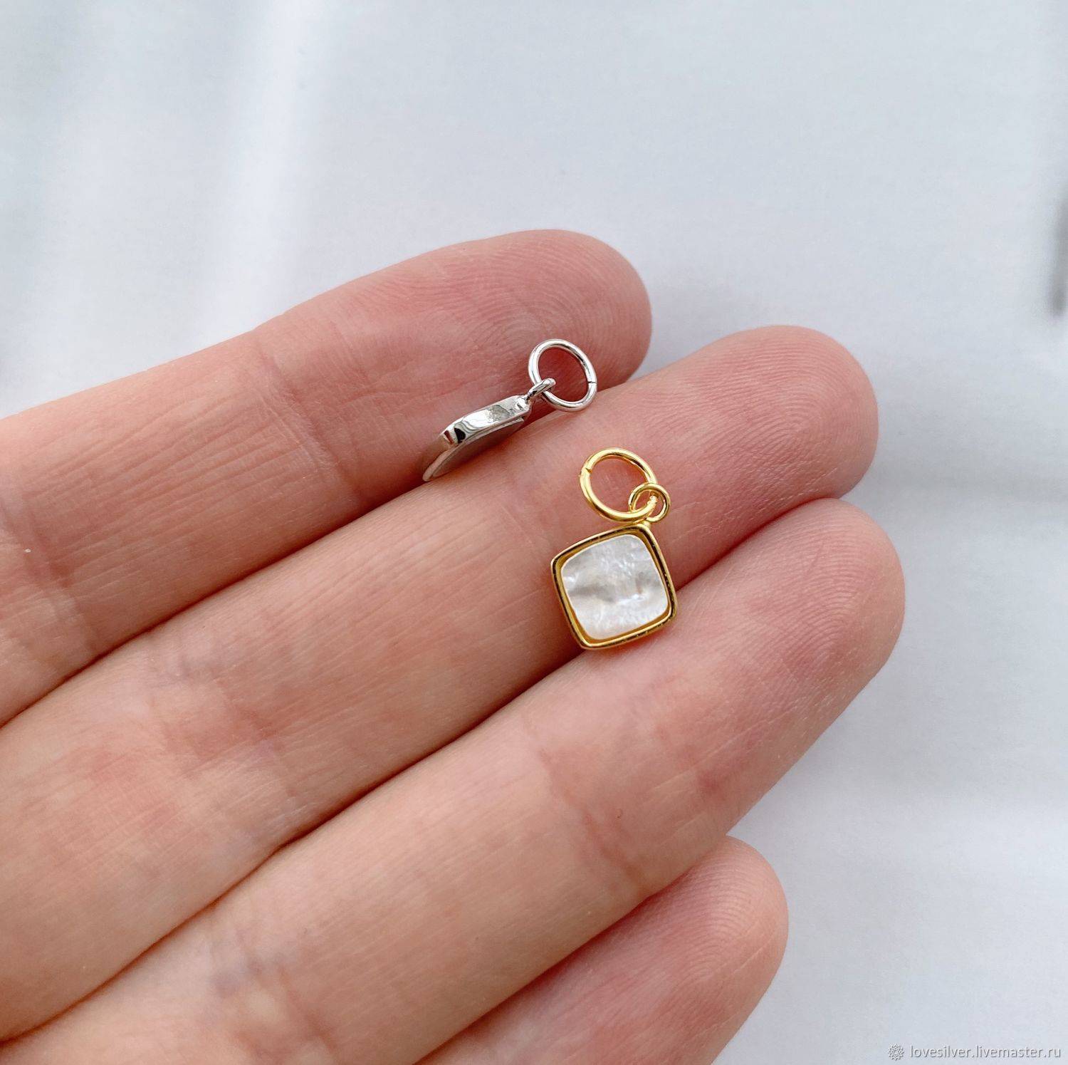 ПОДВЕСКА Ромб Перламутр Сильвер Родий Позолота Корея