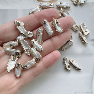 ЖЕМЧУГ Натуральный Подвеска Белый с позолотой 17-20х7мм